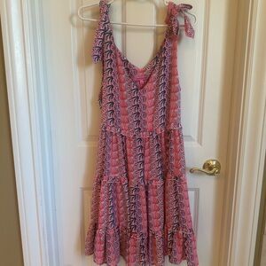 Simply Southern Pink and Navy Leaf Print Tiered Sundress
